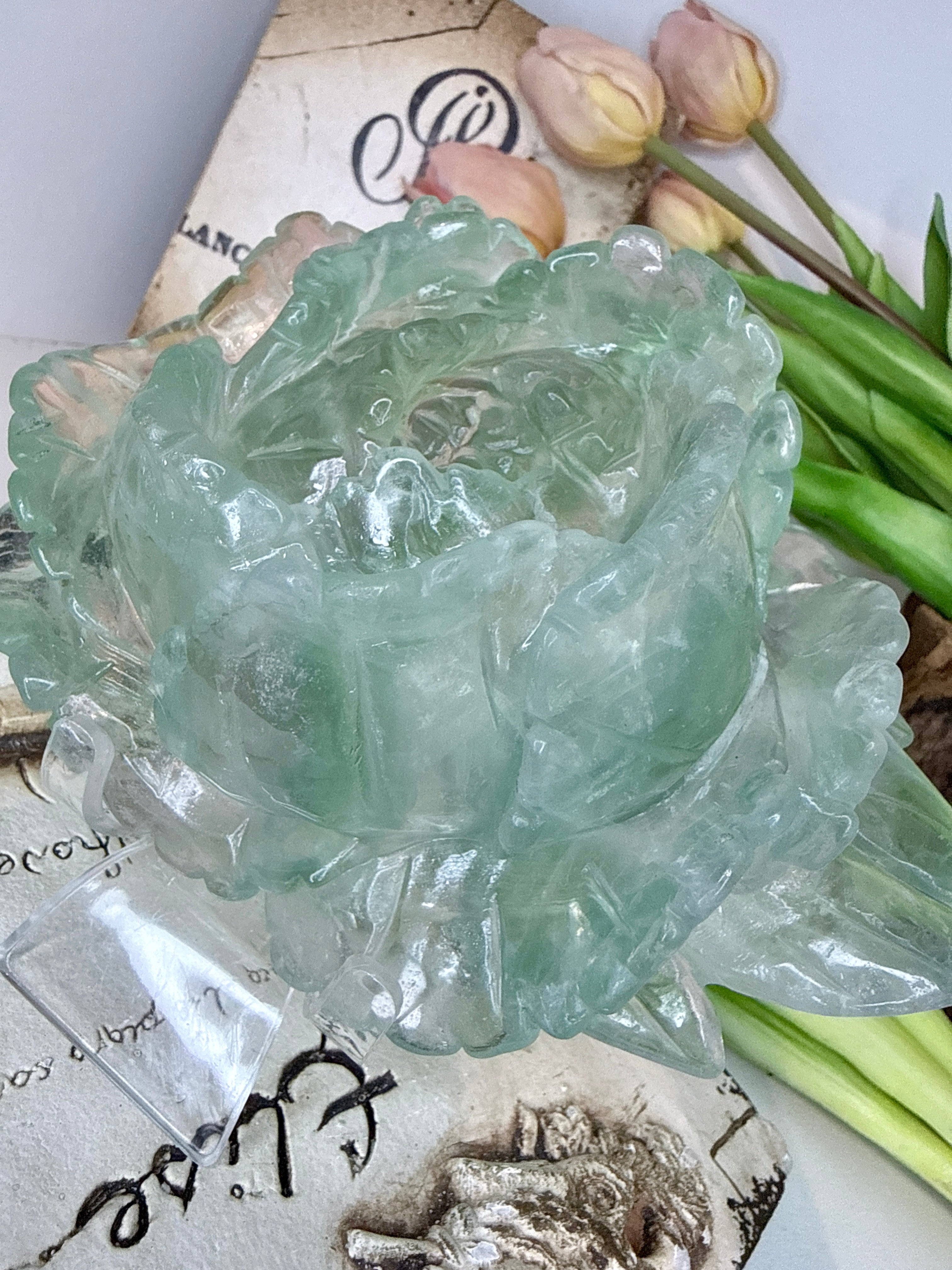 Green Fluorite Rose Carving