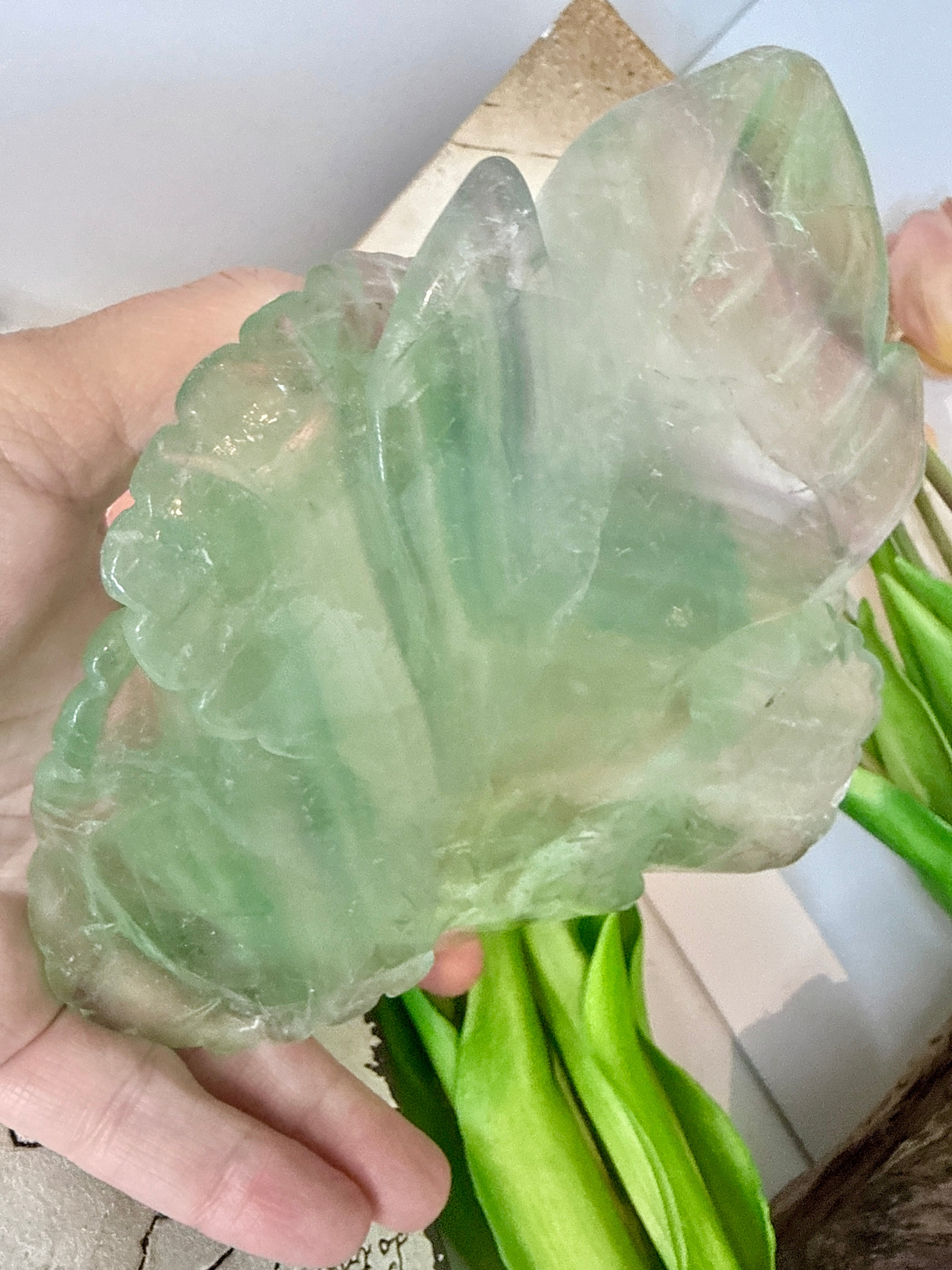 Green Fluorite Rose Carving