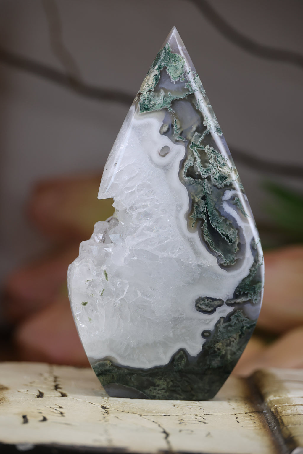 Scenic Moss Agate Freeform with Druzy Quartz