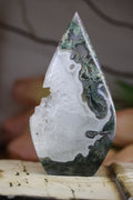 Scenic Moss Agate Freeform with Druzy Quartz