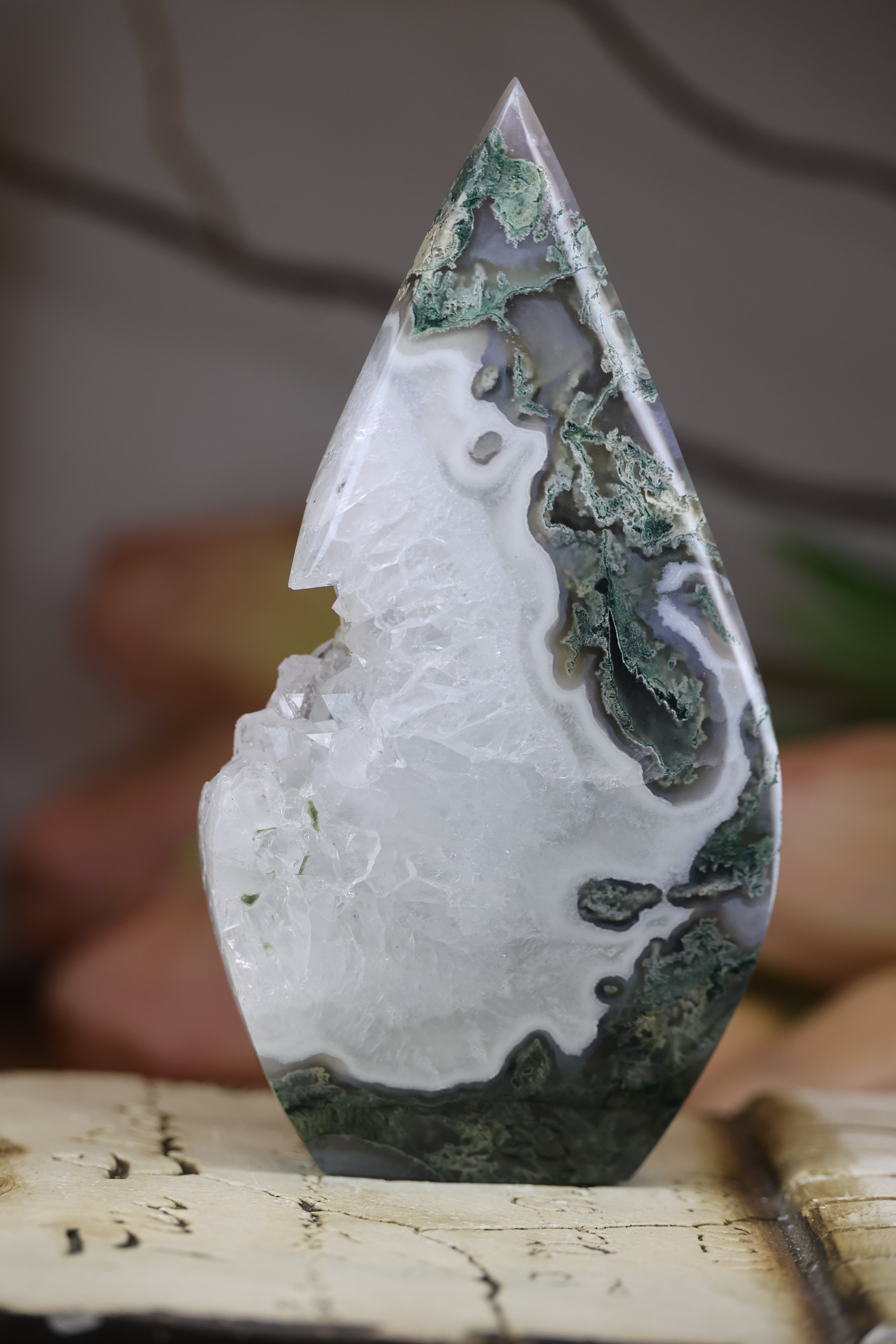 Scenic Moss Agate Freeform with Druzy Quartz