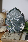 Moss Agate Monstera Leaf Carving