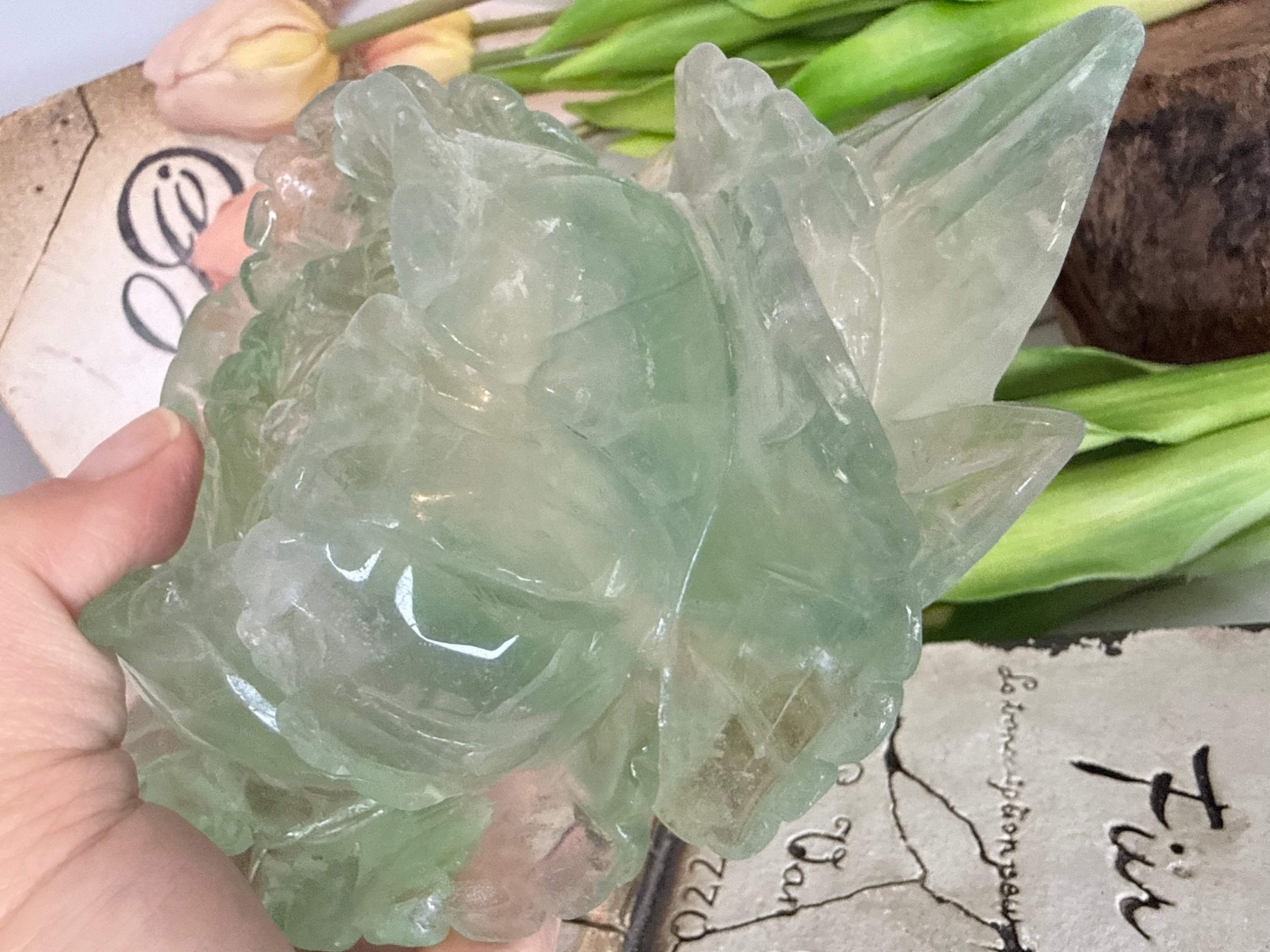 Green Fluorite Rose Carving