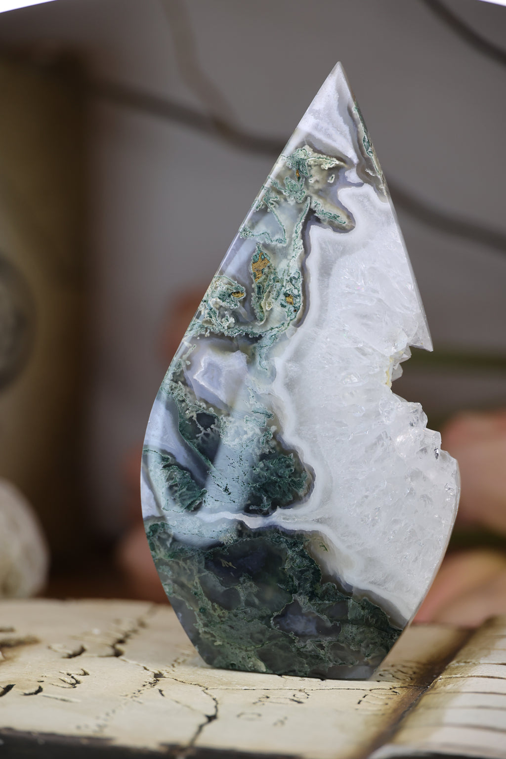 Scenic Moss Agate Freeform with Druzy Quartz