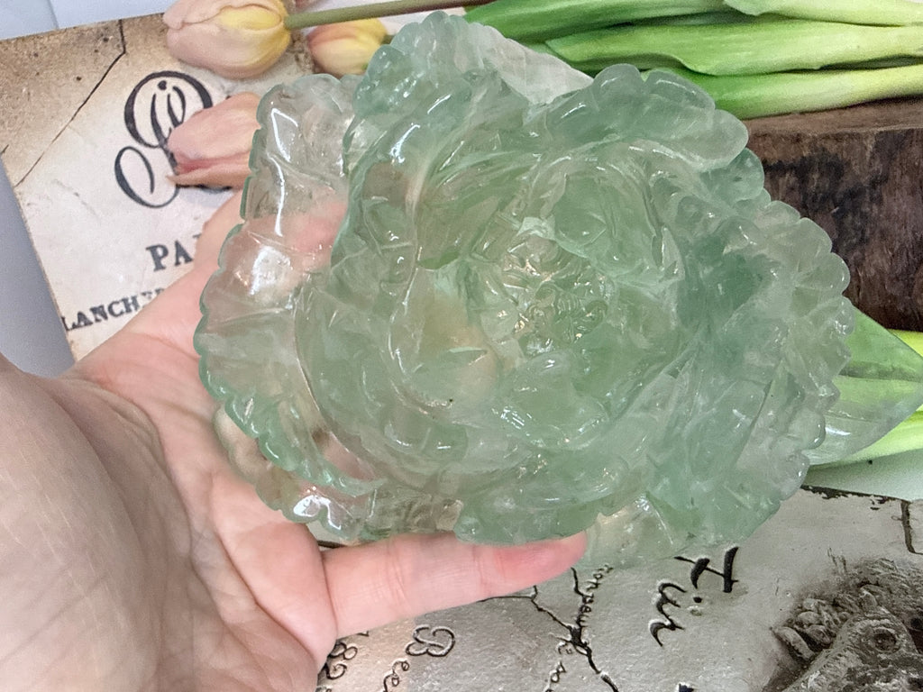 Green Fluorite Rose Carving