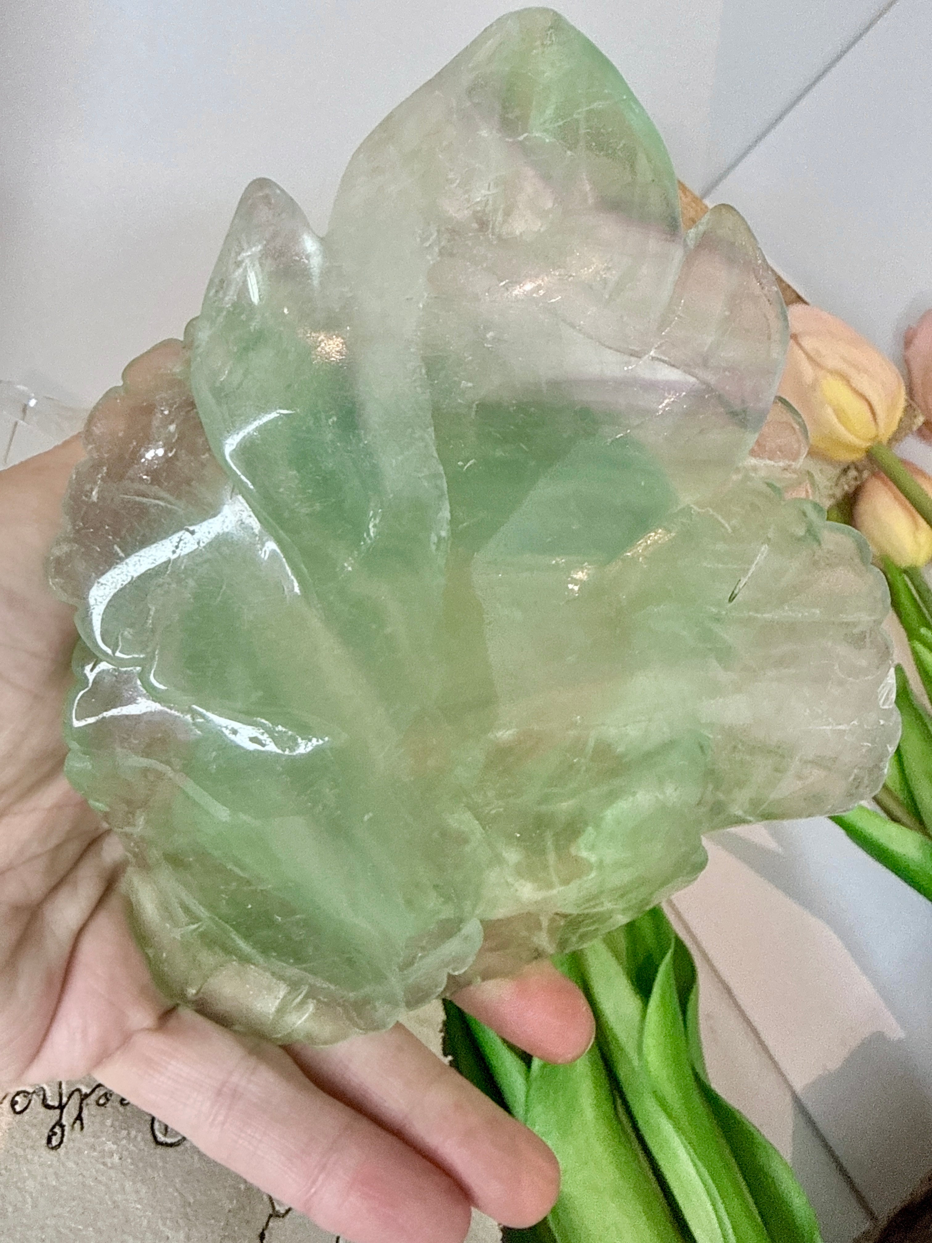 Green Fluorite Rose Carving