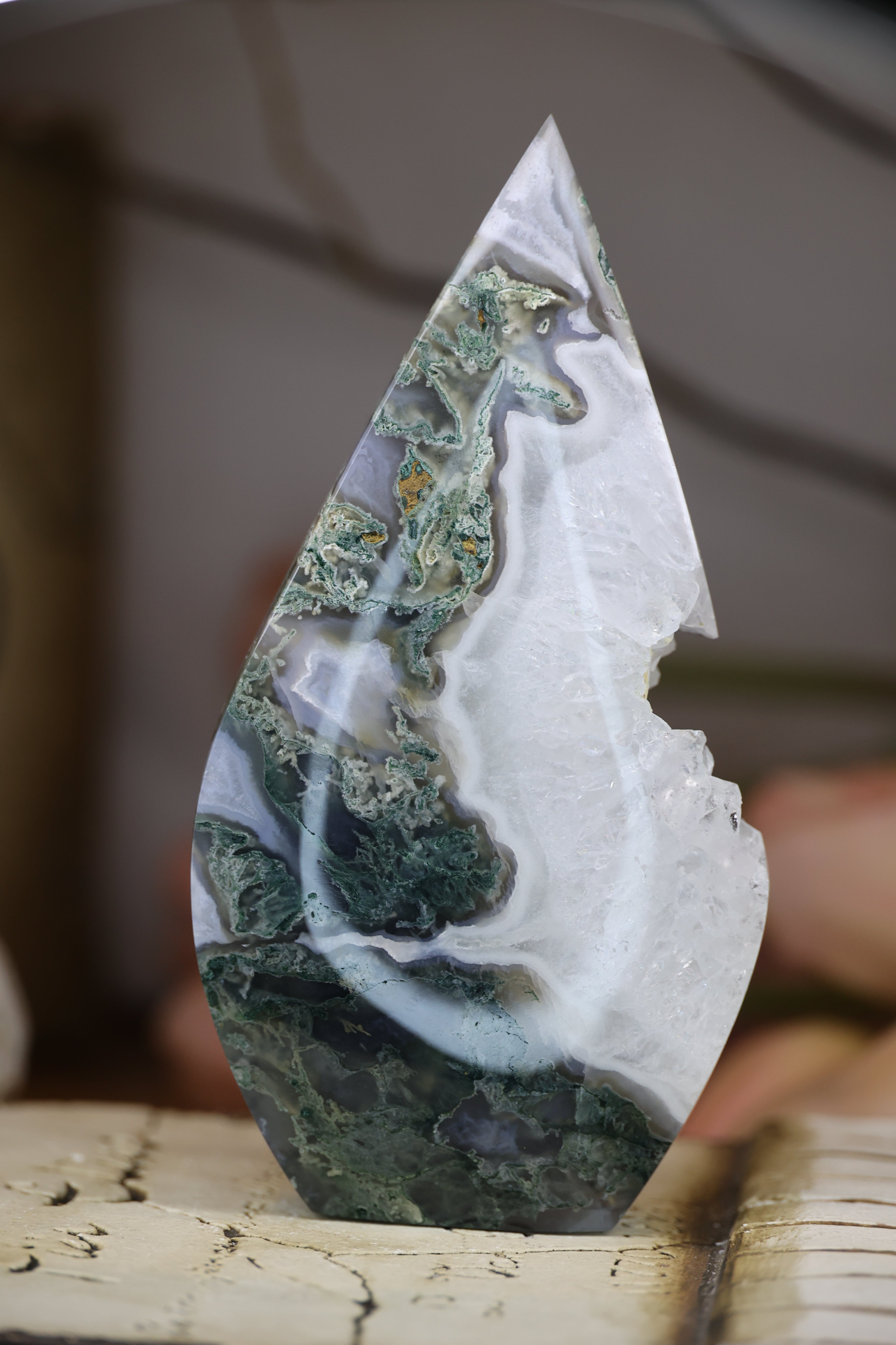 Scenic Moss Agate Freeform with Druzy Quartz